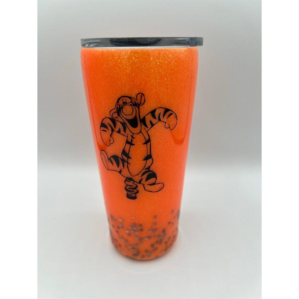 Disney Tigger Custom 22 oz Stainless Steel Glitter Snow Globe Tumbler - EUC